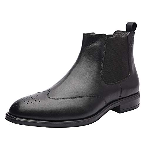 Allonsi Gerard | Genuine Leather Chelsea Boots |Men's Wingtip Chelsea Boots | Ankle Dress Boot for men| Rubber Sole | Comfortable Everyday Winter Boot | Black | US 9