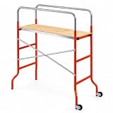 Paluplus Trabattello in Acciaio Verniciato con Ruote, misura 144x62x142 cm, Pianale in Legno di Pino, Altezza massima di lavoro 3,06 metri, Scala da Ponteggio Portata Max 120 Kg -0003 - F