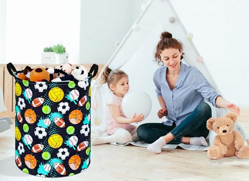 Image of Kids Laundry Hamper Clothes Gift Basket Storage Laundry Baskets Organizer Bin with Handles for Nursery Room (Black balls)