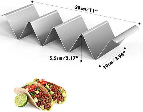 Nuovoware Taco Holders, [2-Pack] 4 Compartments Taco Rack Oven Safe Stainless-Steel 304 Taco Stand for Restaurant and Home Use - Silver