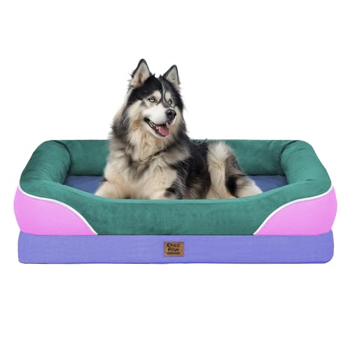 Image of Chez Paw Orthopedic Washable XXL Dog Bed for Extra Large Dogs | Egg Crate Foam, 4-Sided Bolster Support, Waterproof Liner, Non-Slip Bottom, Removable Bolster Cover, 45 x 35 Inch