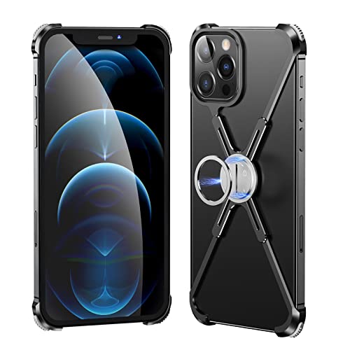OATSBASF Bumper Case für iPhone 13 Pro, Aluminium Metall X-Rahmen Unterstützung Stoßfänger kompatibel iPhone 13 Pro 6,1 Zoll (15,5 cm) (schwarz) Cover