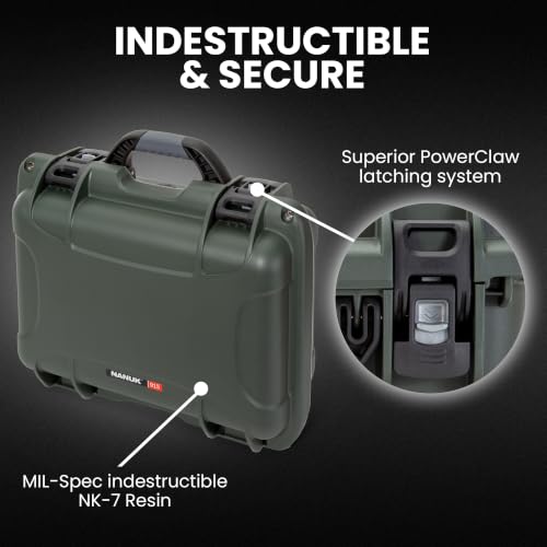 Image of NANUK 915 Hard Case with Cubed Foam - Compact Waterproof Travel Camera Hard Case with Padded Dividers, 13.8 inch x 9.3 inch x 6.2 inch - Dustproof and Impact Resistant, Airline Carry-On Approved - Olive