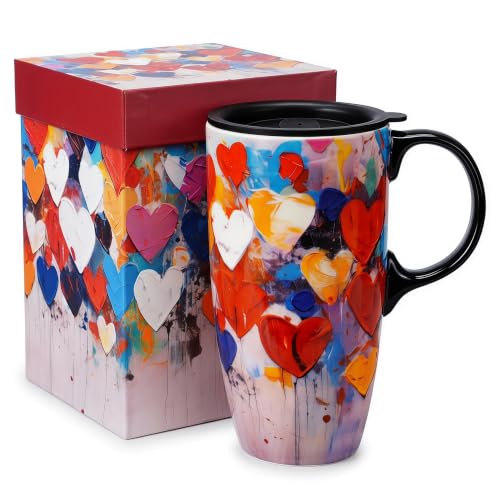 Mug de cerámica para viaje 17 oz con tapa y diseño abstracto