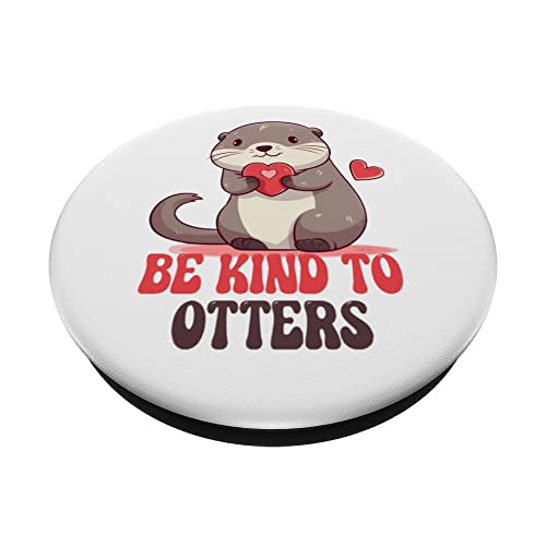 Cartoon Otter Cute Animal Hearts Be Kind To Otters PopSockets Swappable PopGrip, Black - Image 2