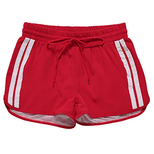 Hessimy Yoga Gym Sport Shorts Workout Running Short Pants for Women No Drawstring Solid Color Dolphin Shorts Red
