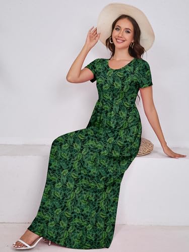 Image of DEARCASE Maxi Dress for Women Short Sleeve Casual Summer Loose Plain Comfy Long Dresses with Pockets