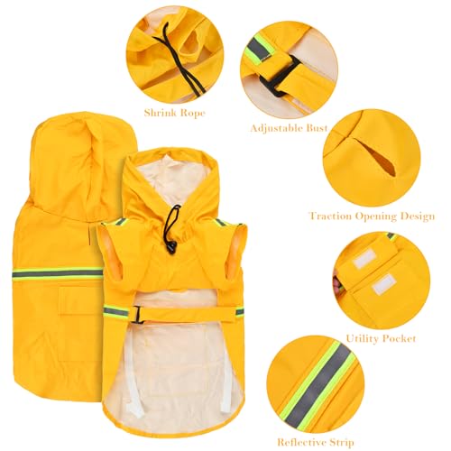 Amexo Hunderegenmantel mit Reflektierenden Streifen Wasserdichter Hundemantel mit Kapuze Verstellbare Regenjacke mit Kragenloch für Kleine Mittelgroße und Große Hunde (M)