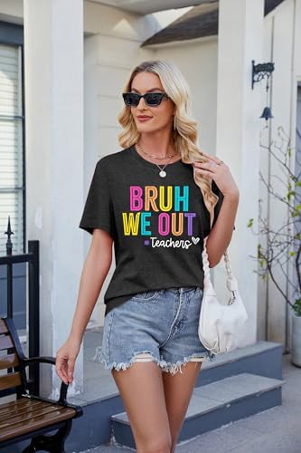 LUKYCILD Last Day of School Teacher Shirt：Women School Out for Summer Shirt Casual Short Sleeve Teacher Appreciation Gifts Gray