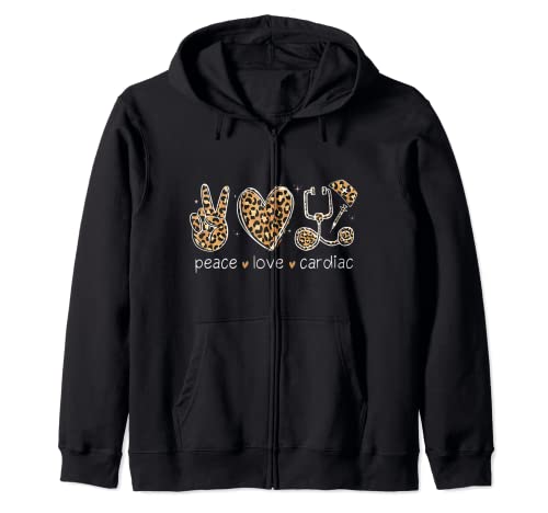 Paz amor enfermera corazón vida leopardo estetoscopio corazón Sudadera con Capucha