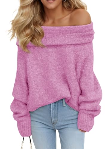 Image of Saodimallsu Womens Off The Shoulder Sweaters Oversized Long Sleeve Loose Ribbed Knit Fall Trendy Pullover Tops