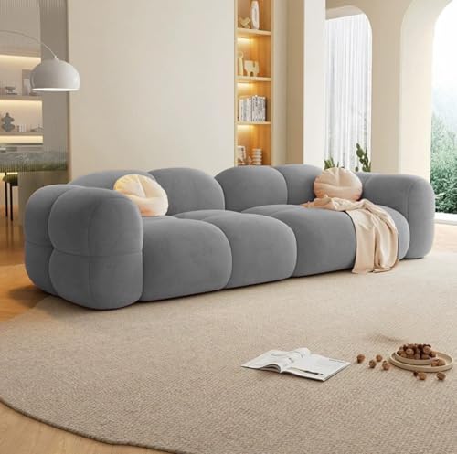 Image of LEGACY OF COMFORT Prith Velvet Cloud Sofa - Premium Cushioned Comfort | Brand-Registered Design | 3 Seater Sofa for Living Room (Light Grey)