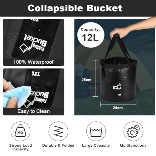 Flintronic Outdoor Faltschüssel 12L/20L, Outdoor Falteimer, Faltbarer Fischeimer, Aus Langlebigem Planen Gewebe, Als Waschschüssel, Spülwanne, Spülschüssel