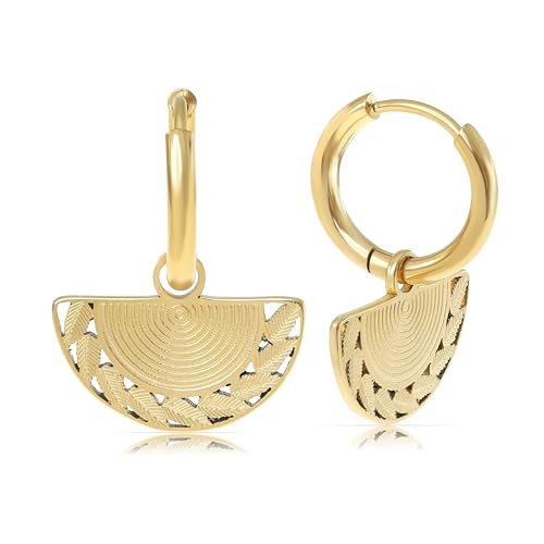 Made by Nami Ensemble de boucles d'oreilles pendantes argentées ou dorées avec pendentif en forme d'éventail en acier inoxydable chirurgical, hypoallergéniques et imperméables, boucles d'oreilles