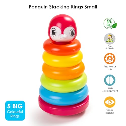Image of Ratna's Penguin Stacking Rings Junior Plastic Stack Up Educational Toy Multicolor 5 Rings Tower for Kids 1+ Years