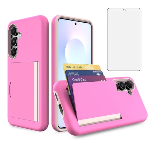Asuwish Phone Case for Samsung Galaxy S25 FE 5G with Tempered Glass Screen Protector Cover and Credit Card Holder Stand Slim Hybrid Kickstand Cell Accessories S 25 EF S25FE 25S 25FE Women Men Pink