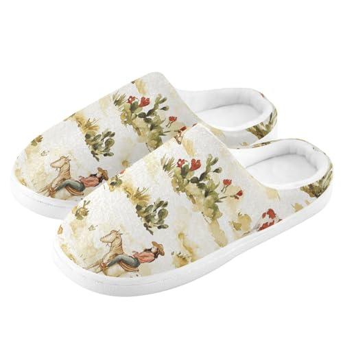 JUNZAN Western Cowgirl Wilderness Mens House Cotton Slipper Non Skid Memory Foam Guest Slippers for Hospital Funny Presents 6-74
