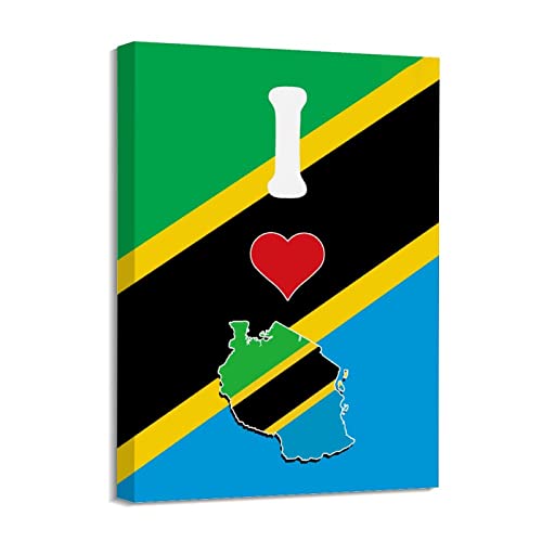 Lienzo de la bandera de Tanzania enmarcado, arte contemporáneo para pared de casa de campo