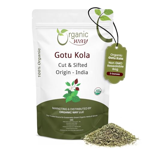 Organic Way Dried Gotu Kola Cut & Sifted (Centella asiatica) - Kosher & USDA Certified | Vegan, Non-GMO & Gluten Free | Tested for Heavy Metal and Purity | Resealable Bag | 100% Raw from India (2 Oz.)