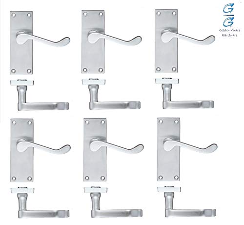 Golden Grace Victorian Scroll Lever Latch Door Handles in Satin Brushed Chrome Finish, 6 Pairs - 120mm Long — image 1