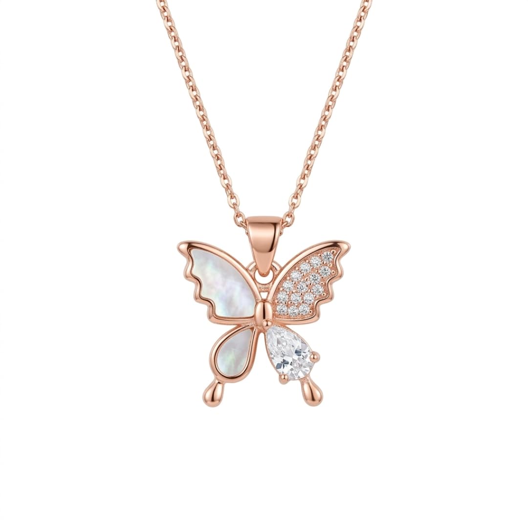 Rihi By P.C. Chandra Jewellers 925 Sterling Silver Rose Gold Plated Butterfly Chain Pendant for Women | Cubic Zirconia & Mother of Pearl | BIS Hallmarked | Jewellery Gift for Her-image-31