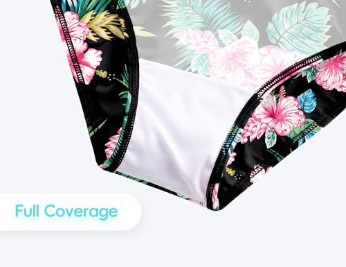 Image of Girls Swimsuit Long Sleeve Rush Guard Bathing Suit Swimwear with Bikini Bottom Sun Protection