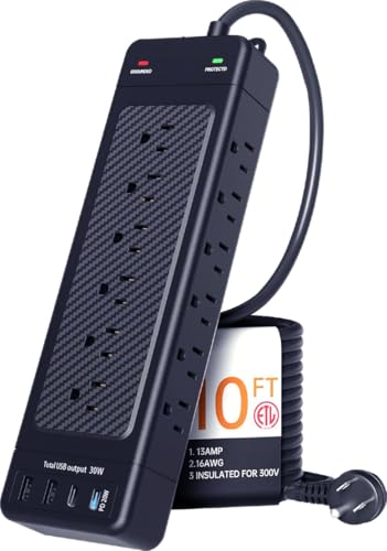 Surge Protector Power Strip Heavy Duty 10 ft Cord High Joules Protection (4800J)/18AC outlets/USBs...