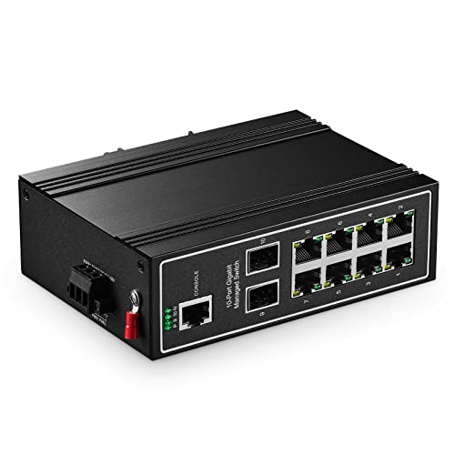 Image of Binardat 10 Port Gigabit L2+ Managed Industrial DIN-Rail Switch, 8 Gigabit Ethernet Ports, 2 Gigabit SFP, Vlan|Route|Ring|ACL|Qos Web /Console Managed
