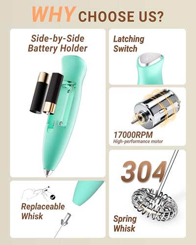 Image of Milk Frother Handheld Frother Wand Drink Mixer Handheld Coffee Stirrers Electric Frother for Coffee Mixer Wand with 2 Whisk frother for protein powder coffee frother handheld-Aqua