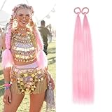 Lalridio Pink Fashion Tinsel Ponytail Extensions for Women Girls Hair Accessories Synthetic Braiding Ponytail Hair Pieces With Rubber Band Party Festival Halloween Rave Wacky Crazy Pony tail 20 inch