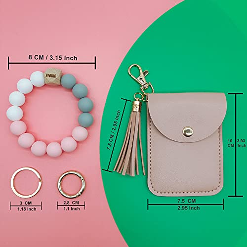 Fivwin Wristlet Keychain Bracelet Wallet For Women Silicone Beaded Car Key Rings With Tassel Bangle Card Holder #TOP1