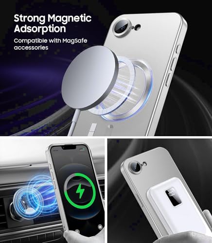 Image of DIZORO Magnetic Case for iPhone 17e / 16e Case [Compatible with MagSafe][Built-in Camera Lens Protector] Slim Soft Silicone Bumper Shockproof Metallic Luster Back Cover Phone Case (Metallic Silver)