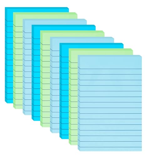 9 Pack Lined Sticky Notes with Lines 4X6 in Post, Aquatic Themed Colors Large Ruled Post Sticky Super Sticking Power Memo Pads Strong Adhesive, Sticky Notes 4x6 (Light Blue, Blue, Light Green)
