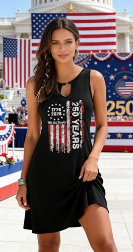 Image of AIMITAG American Flag Tank Dresses for Women USA Flag Stars and Stripes Patriotic July 4th Keyhole Neckline Beach Sundress