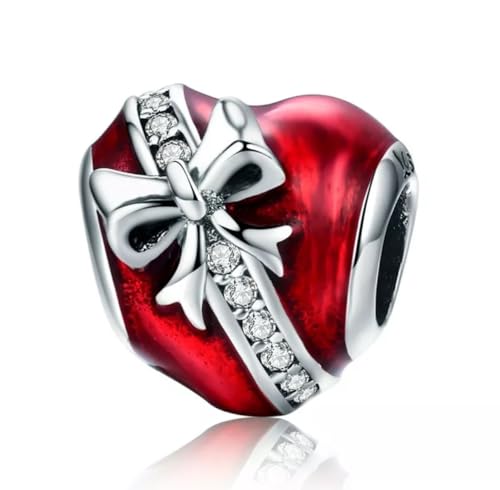 Plata ley 925 auténtica en este dije lazo corazón rojo de alta joyería
