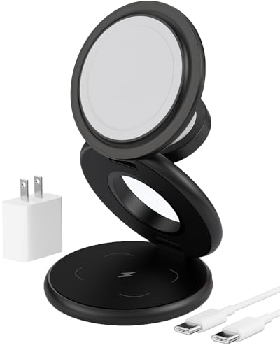 Image of KU XIU X63 3 in 1 Charging Station for Apple, Aluminum Alloy Foldable Magnetic Wireless Charger, Travel Charger for iPhone 17 /16 /15 /14 /13 /12 Series, Apple Watch & AirPods(with 20W Adapter)-Black