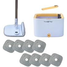 True & Tidy TrueClean Mop and Bucket System Plus with New Easy Lift Inner Bucket, Self Wringing, Separates Clean from Dirty Water, Folding Mop Head, Dual Brush System, 8-pc Machine Washable Mop Pads