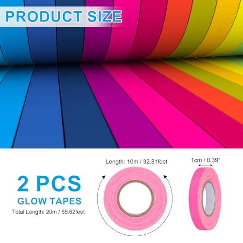 Image of PATIKIL Neon Gaffer Cloth Tape, 0.4 Inch x 65.6 Feet Colored Cotton Glow Tape Markers Fluorescent Blacklight Glow in The Dark Reflect Tape Stickers for Party Decorations, Pink