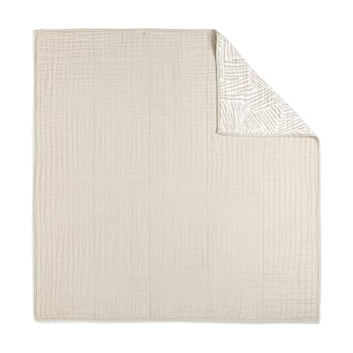 Image of Babyletto 100% Organic Cotton Quilt, GOTS-Certified, 3-Layers of Ultra-Soft and Breathable Muslin - Oat Stripe