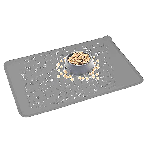 Image of Lessmon Dog Cat Feeding Mat, Silicone Waterproof Pet Food Mat, Grey