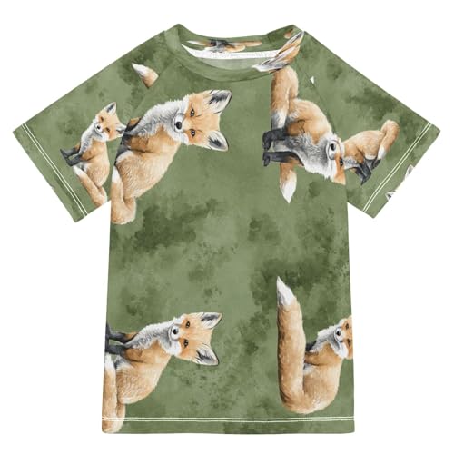 Boys Short Sleeve T-Shirts Camo Red Fox Animal Rashguard Kids Swim Shirts Sun UPF 50+