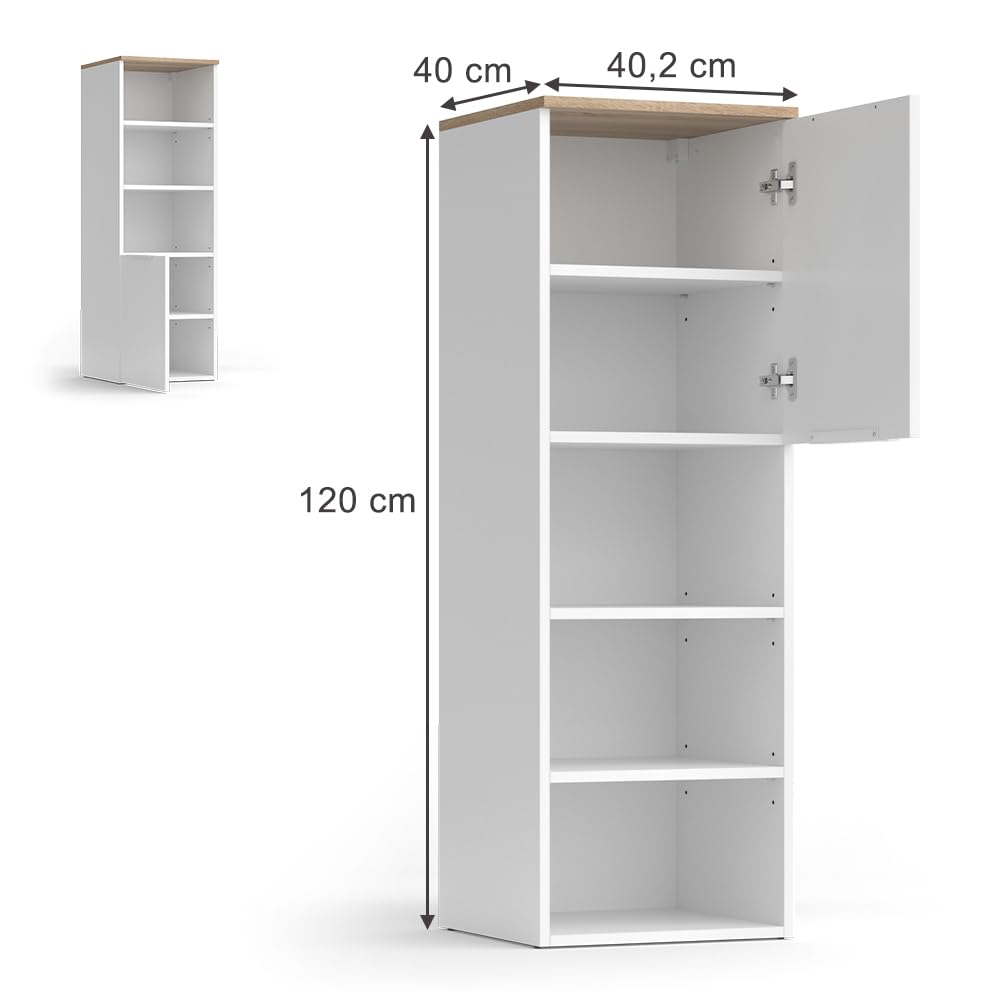Vicco Universalschrank Wido, Weiß/Sonoma, 40.2 x 120 cm mit Einer Tür, geeignet zur Aufbewahrung von Haushaltsgegenständen