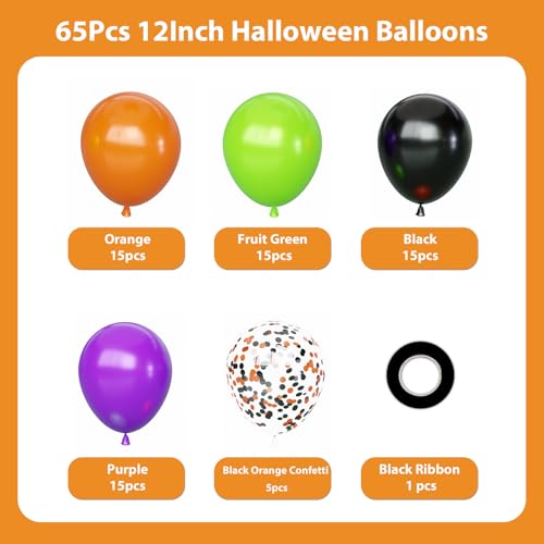 Image of Halloween Balloons Set, 65Pcs Black Orange Purple Green Balloons 12Inch