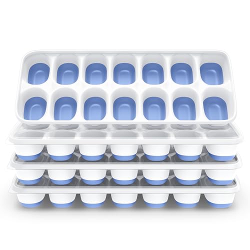 Image of ChefAide Ice Cube Tray with Lid, 4 Packs 56 Cubes Durable Stackable Ice Cube Trays for Freezer with Removable Lids, Easy-Release Plastic & Silicone Ice Tray for Cocktail, Coffee