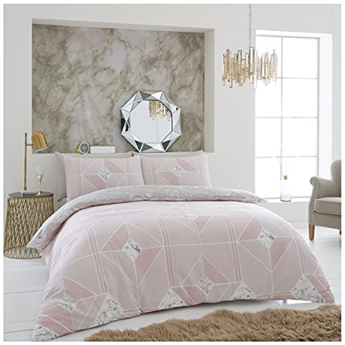 GC GAVENO CAVAILIA Geometric Pattern Shapes Duvet Cover, Luxury Reversible Marble, Lines Quilt Bed Set, Polycotton, Blush Pink, King - Image 3