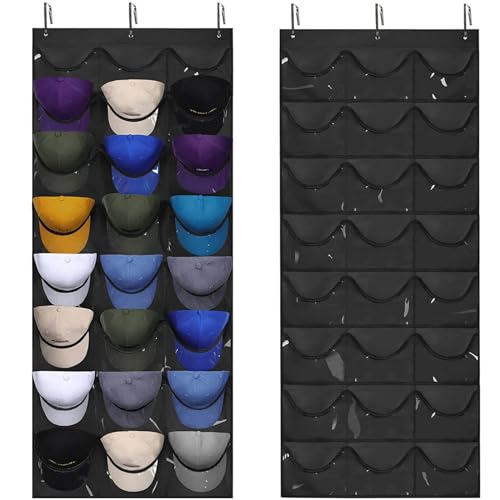 Desuibao 2 Pack Over the Door Hat Racks for Baseball Caps 24 Clear Pockets Baseball Hat Rack for Door Cap Rack Hat Organizer