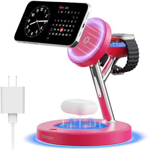 【Adjustable Blue Ambient Light】 Wireless Charger 3 in 1 for iPhone, Magnetic Charging Station...