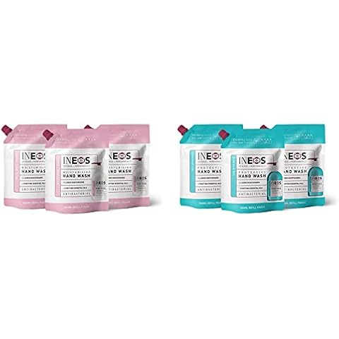 INEOS Antibacterial Moisturising Hand Wash White Rose & Neroli 1L (Pack of 3) & Protective Hand Wash Sea Minerals 1L Blue (Pack of 3) Cover