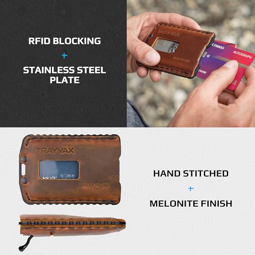 Trayvax Ascent Wallet, RFID Front Pocket Money and Credit Card Holder, Minimalist Slim Leather Metal Wallet for Men and Women, Black Tobacco Brown4