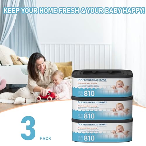 Image of Jumbo Square Refills Disposal Bags Refill (Baby Powder Scent) Compatible with Diaper Genie Classic, Compact, Premier and Select Pails, Hold Up to 810 Newborn-Sized Diapers Per Refill, 3 Packs